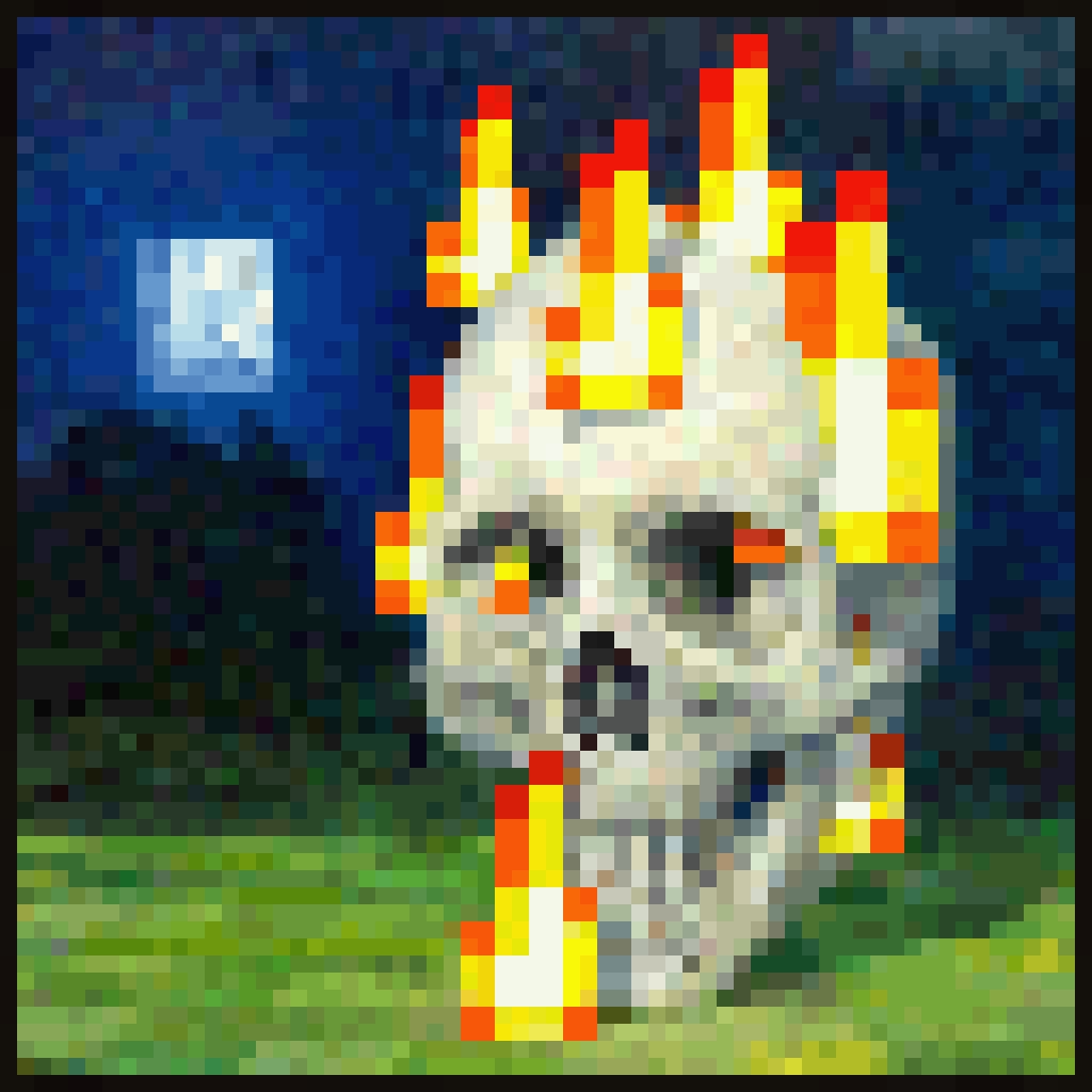 Burning Skull at Night